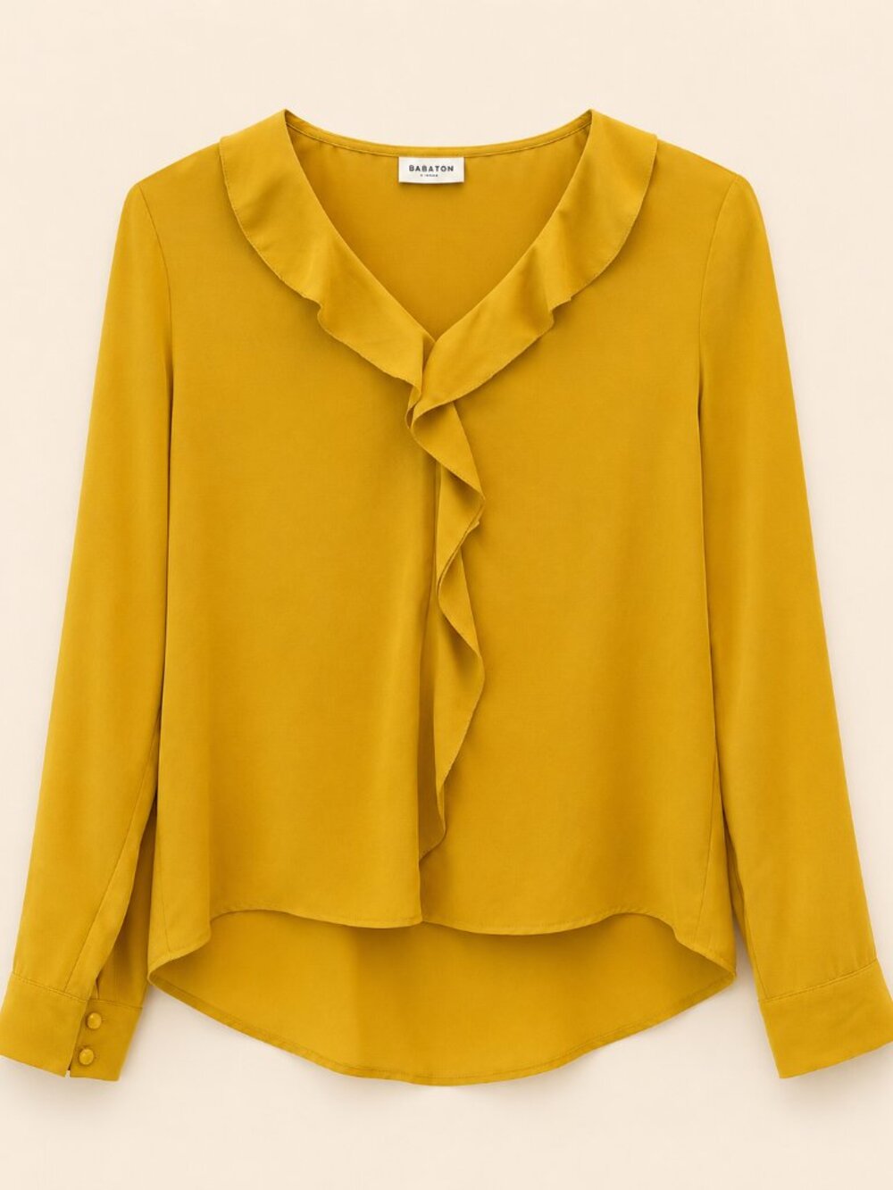 ARITZIA Babaton Mustard Yellow Ruffle Front Blouse XXS